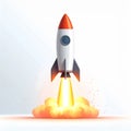 Illustration of White and Red Rocket Launching with Bright Flames Isolated on White Royalty Free Stock Photo