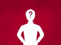 Illustration of a white silhouette of a man on a red background and a question mark in his head Royalty Free Stock Photo