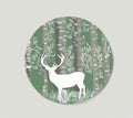 Illustration white stag in the green forest