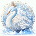 Illustration of a white swan on a blue background with snowflakes AI Generated Royalty Free Stock Photo