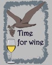 Illustration with white wine with grapes and seagull. Royalty Free Stock Photo