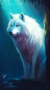 Illustration of a white wolf in the deep blue sea. Vector illustration.