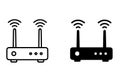 Wi-Fi router illustration, black and white, outline and silhouette versions Royalty Free Stock Photo