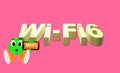 Illustration, WiFi 6 WLAN High Efficiency Wireless. Emoticon with an expression of surprise. New protocols in development.