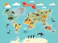 Illustration of wildlife animals on the world map. Vector illustrations set Royalty Free Stock Photo