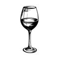 Illustration of wine glass in engraving style.