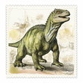 Vintage Dinosaur Postage Stamp: Digitally Enhanced Iguanodon Design