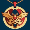 Illustration of a winged eagle on a pendant in a dark blue background generative AI