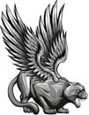 monochromatic Winged panther on white background art