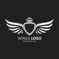 Winged shield white with a crown. Icon template