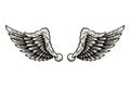 illustration of wings in tattoo style isolated on white background. Design element for logo, label, badge, sign. Royalty Free Stock Photo