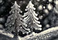 illustration of a winter atmosphere with frost pine tree in monochromatic color Royalty Free Stock Photo