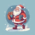 illustration winter cartoon claus red santa present holiday gift christmas. Generative AI. Royalty Free Stock Photo