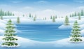 Winter landscape with frozen lake and fir trees Royalty Free Stock Photo