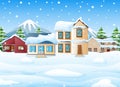 Winter landscape with mountains and snowy house Royalty Free Stock Photo