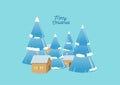 Illustration of a Winter landscape with snow-covered trees and houses. Illustration for a Christmas greeting card. Text Royalty Free Stock Photo