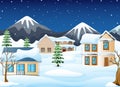 Winter night landscape with mountains and snowy house Royalty Free Stock Photo