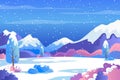 Winter Landscape with Mountains on the Background Snowy View of Nature Illustration Royalty Free Stock Photo