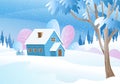 Winter Landscape, House on Snowy Hiil Royalty Free Stock Photo