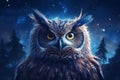 Illustration of a wise owl with starry eyes