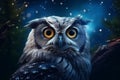 Illustration of a wise owl with starry eyes