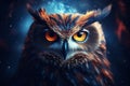 Illustration of a wise owl with starry eyes