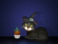 Witch cat with Halloween cupcake