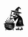 Witch Stirring Cauldron with Magic Potion Royalty Free Stock Photo