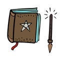 Halloween Illustration with magic symbol. Book of Oracle predictions Cartoon vector Doodle illustration Royalty Free Stock Photo