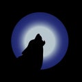 Illustration, wolf head, howls to the moon, silhouette at night Royalty Free Stock Photo