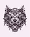 Illustration wolf head mandala ornament style