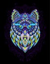 Illustration wolf head with mandala zentagle style