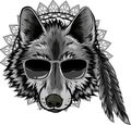 monochromatic illustration of wolf head with sunglasses