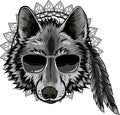 monochromatic illustration of wolf head with sunglasses Royalty Free Stock Photo