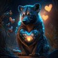 Hyena hugging heart Illustration of a wolf with a heart in his hand. Valentine\'s Day. AI generated animal ai