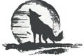 Wolf on the moon,  Vector illustration,  Isolated on white background Royalty Free Stock Photo