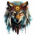 an illustration of a wolf wearing an indian headdress