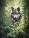 Illustration of a wolf in the woods -Â Generative AI