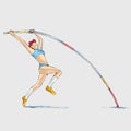 Pole vault athlete, hand drawing