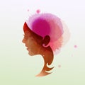 Illustration of woman beauty salon silhouette plus abstract watercolor. Fashion logo. Digital art painting Royalty Free Stock Photo