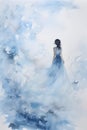 Mysterious Woman in a Skirt in a Blue Mist Royalty Free Stock Photo