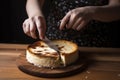 illustration, woman cuts a cake on the table, ai generative