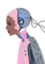 Illustration of woman cyborg. Half human and robot