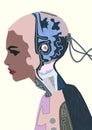 Illustration of woman cyborg. Half human and robot