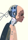 Illustration of woman cyborg. Half human and robot