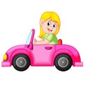 The woman drive the clean pink car with the happy expression