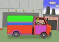 Illustration of a woman driving a red truck