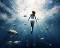 Illustration of a woman floating in a serene sea Royalty Free Stock Photo