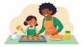 An illustration of a woman and her daughter baking a batch of sweet potato biscuits a beloved treat during Juneteenth