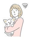 Illustration of a woman holding a dog | confused, puzzled Royalty Free Stock Photo